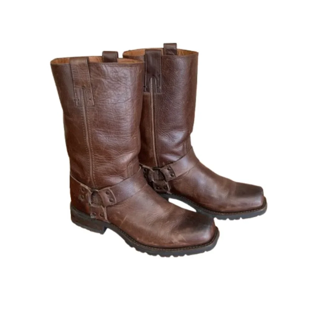 Frye Harness Mahogany Brown Leather Biker Motorcycle Western Boots Size 9 D - Picture 1 of 16
